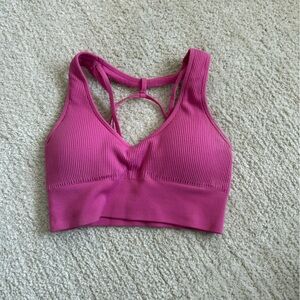 Pink Ribbed Sports Bra